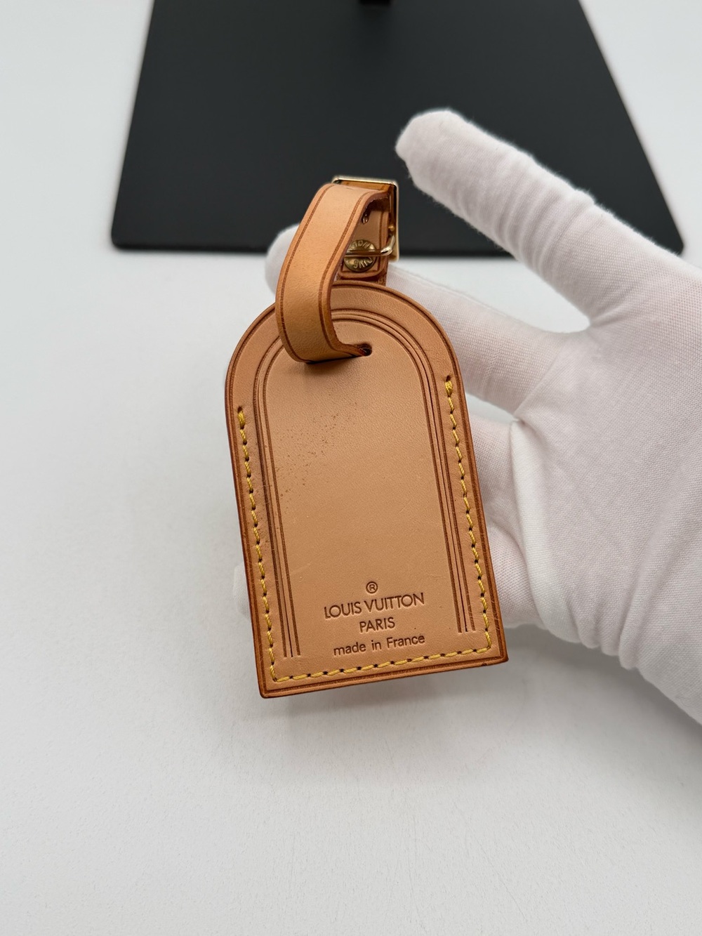 Louis Vuitton Tan Leather Luggage Tag with Gold Hardware